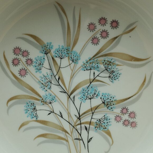 Taylor Smith Taylor TST33 Round Vegetable Bowl Turquoise Rim Floral Serving Bowl - Picture 2 of 7